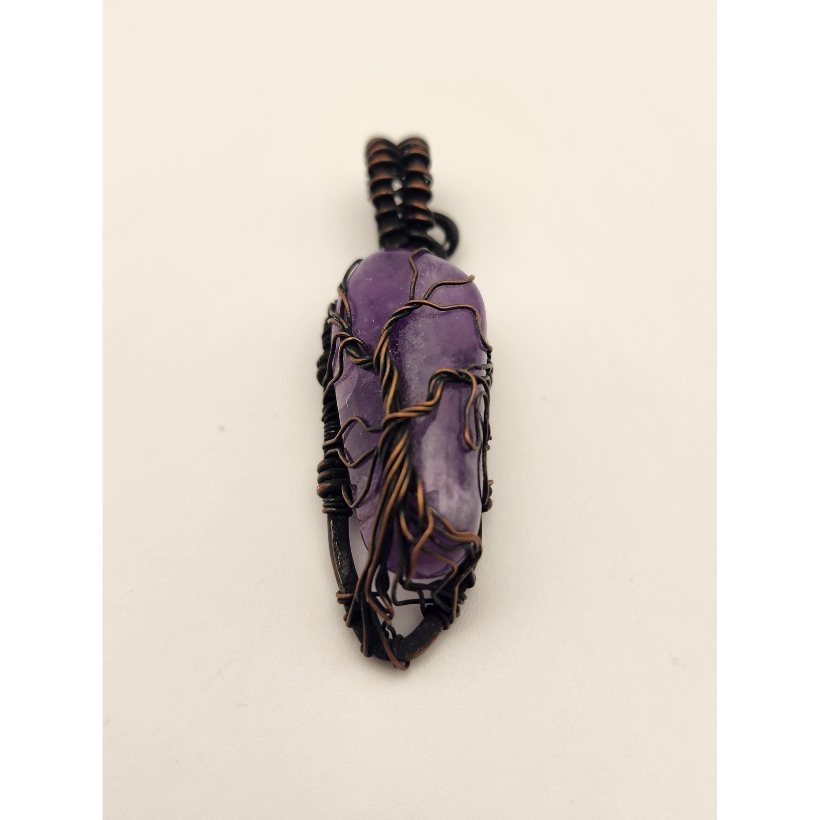 Copper Wire Wrapped Amythyst Pendant Hand Made In Arizona